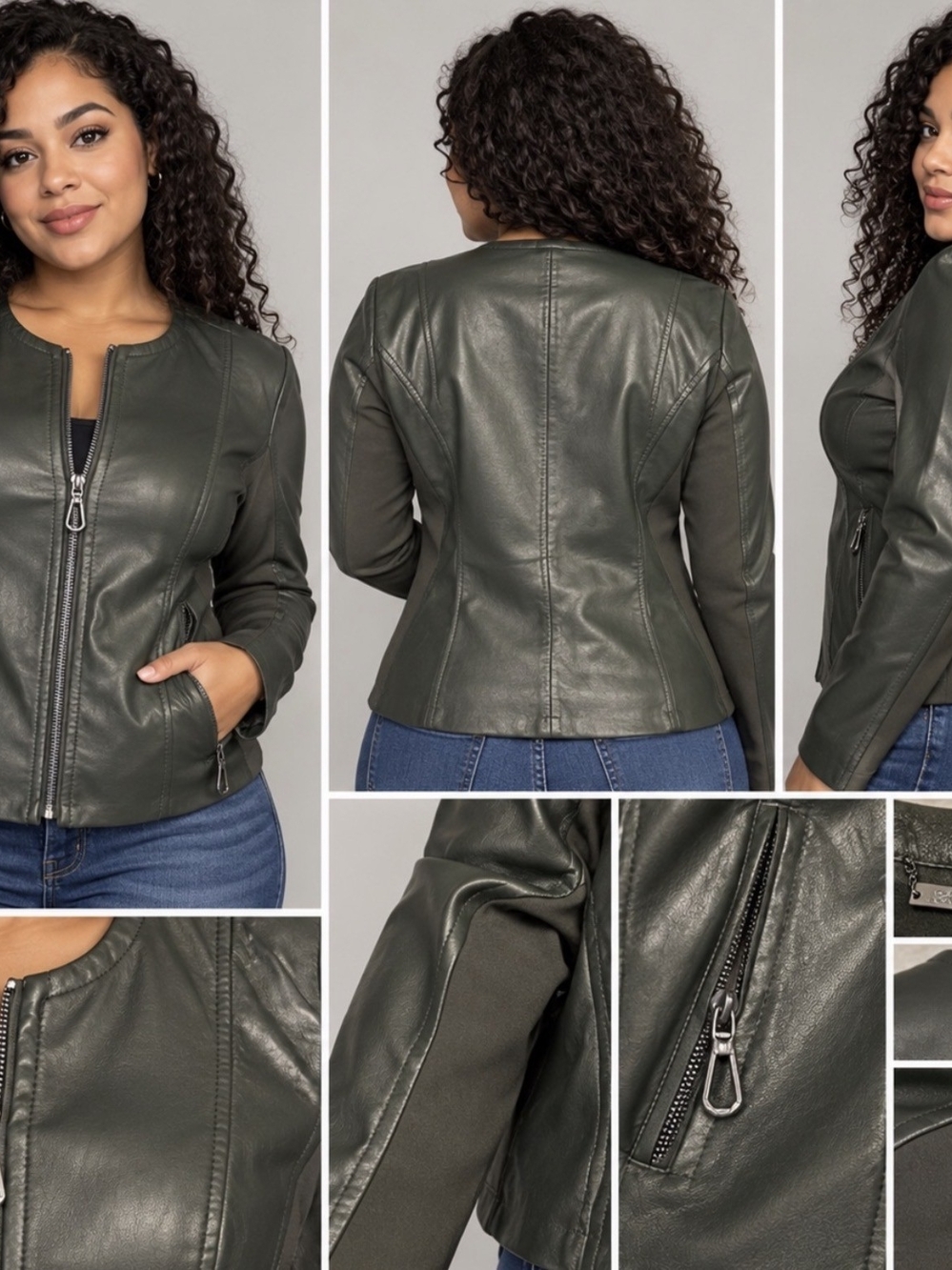 Women's Olive Faux Leather Zip Jacket